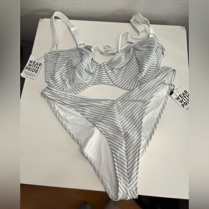 JMP the Label Bikini XL Textured‎ Grey & Silver Metallic 2-PCS